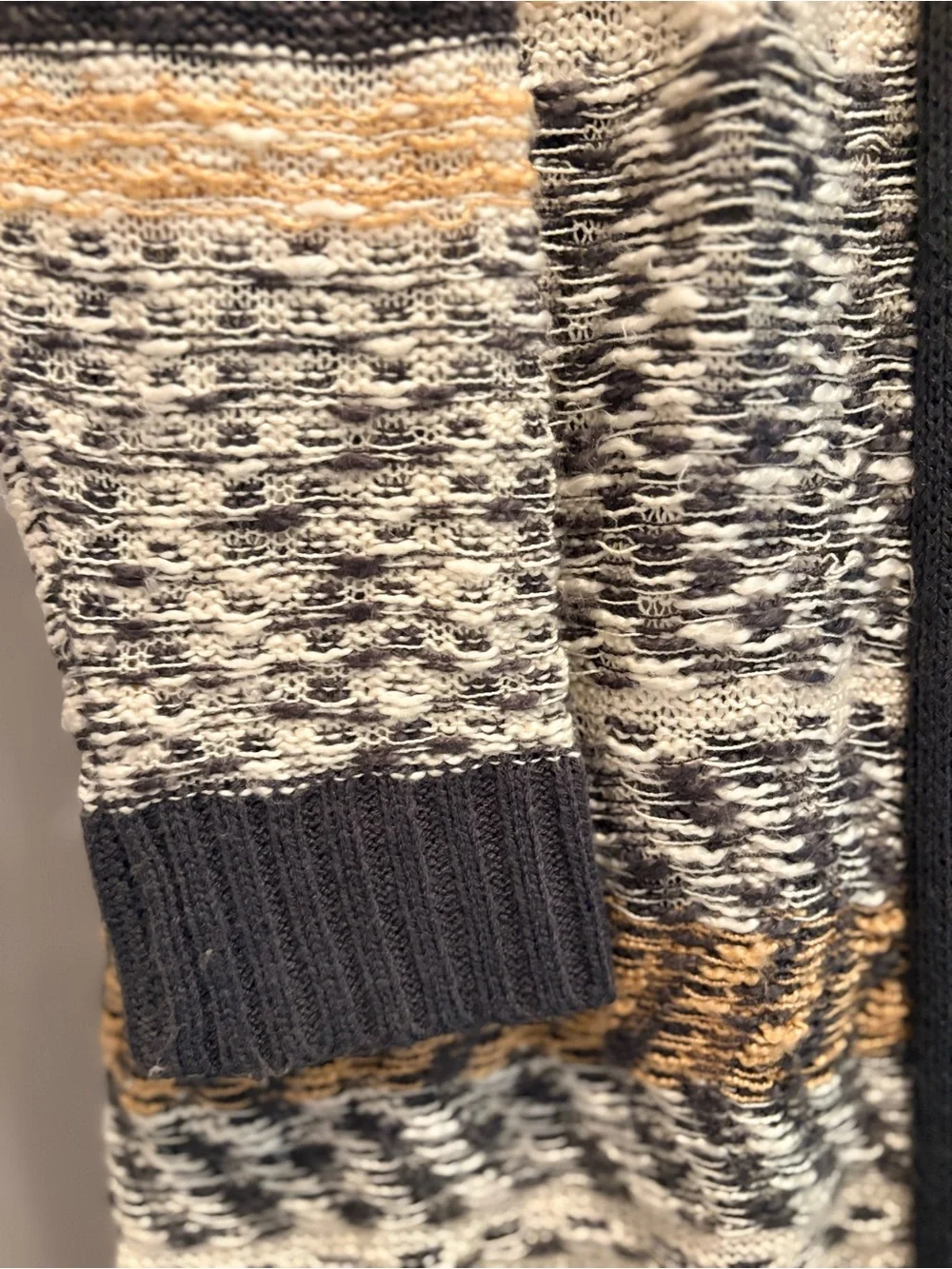 Marled Striped Open-Front Cardigan in Mustard, Gray & Cream - Picture 3 of 7